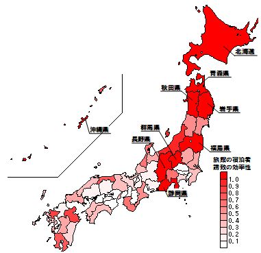 都道府県別旅館の宿泊客誘致の効率性